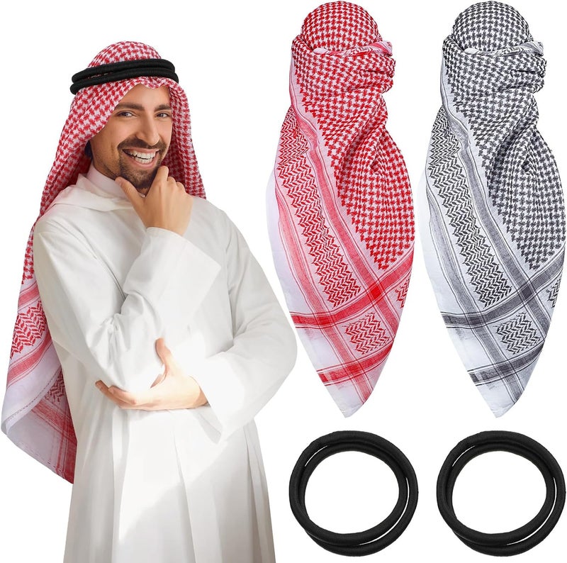 Funtery 2 قطعة شماغ عربي كوفية رأس للرجال مع عقال حبل زي عربي ملحقات زي هالوين - Image 1